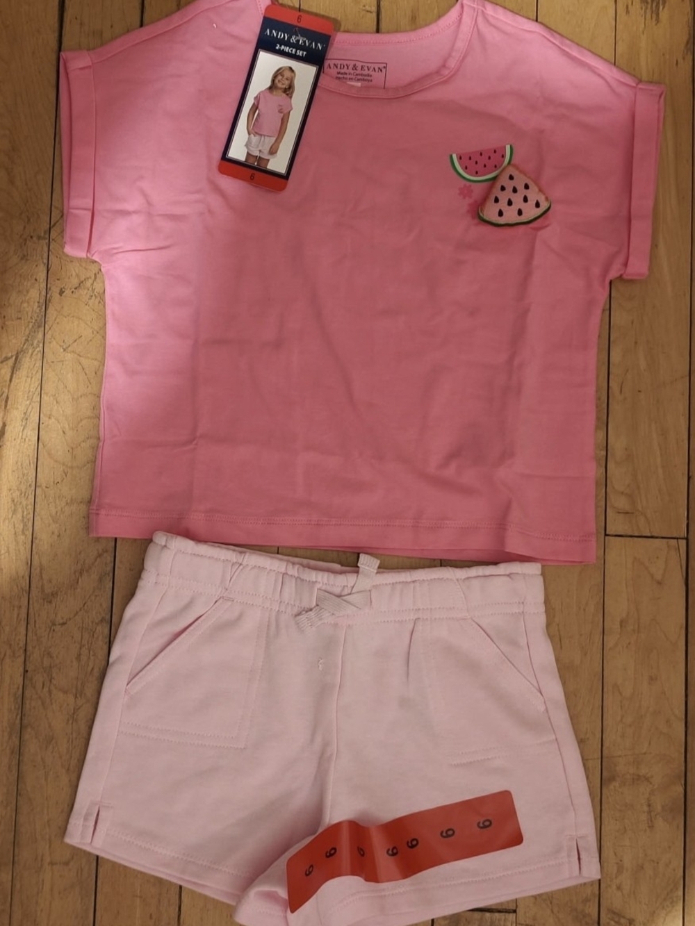New! Andy & Evan Pink Watermelon Patch Tee and Light Pink Shorts Set Size 6 Nwt!